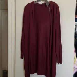 Hooded maroon cardigan